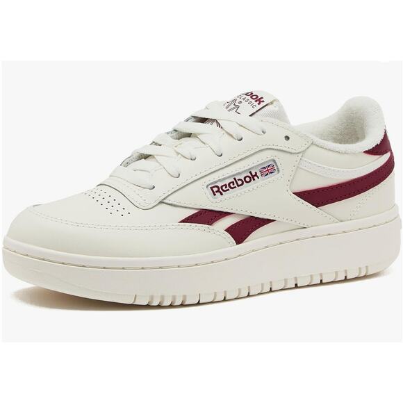 Reebok Women's Club C Double Revenge Sneaker, Chalk/Chalk/Classic Burgundy, 9.5 - Picture 1 of 8